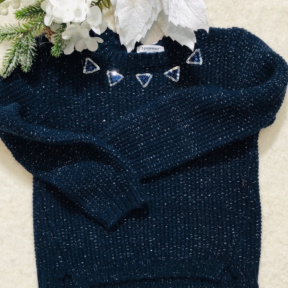 3Pommes Navy with Silver Threading Sweater | Girls